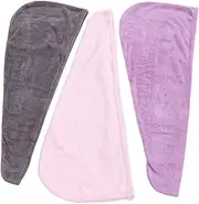 Hair Towel Wrap 3Pcs Microfiber Quick Dry Absorbent Hair Drying Towel for Women Men Gym Swim Travel Soft Lightweight Twist Turban Pink Purple Gray