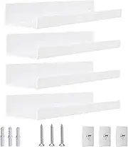 4 Pack Wall Floating Shelves, 30cm U Shape Acrylic Wall Storage Shelves, Easy Installation Multifunctional Display Stand for Vinyl Record, Books (White)