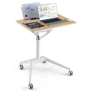 Giantex Adjustable Standing Laptop Desk Mobile Over bed Table w/Detachable Holder & Slot Computer Desk Natural