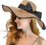 [Cauplse] Womens Beach Straw Hat, Sun Hats Wide Brim Hat Foldable and Lightweight Large Wide Brim for Women Floppy Foldable Summer Hats with UV UPF 50+ Protection ​for Gardening,fishing,hiking,campin Khaki