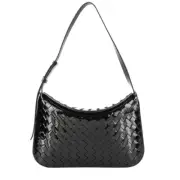 BOTTEGA VENETA black patent leather woven shoulder flap bag authentic NWT