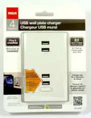 WP4UWR RCA Wall Plate Charger with 4 USB Ports, 2x 2.1 A for Phone Fast Charge