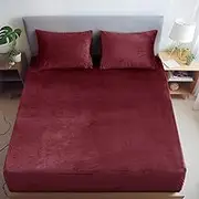 David's Home Truly Velvet Fitted Sheet King Size, Ultra Soft Bottom Sheet 16" Deep Pocket, All-Round 2.5cm Wider Strong Elastic, Plush Cozy Comfy Warm for All Season, 78x80+16", Wine Red,NO Pillowcase