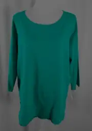 New Talbots Womens Pullover Top Solid Green Fringe Pure Cotton 1X