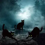 Halloween Decorations Outdoor, Black Cat with Reflective Eyes, 3 Packs Scare Cat