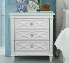 Plantation White Satin Finish Timber 3 Drawers Bedside Table with Chrome Handles