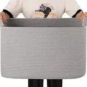 65L Large Storage Basket, Cotton Rope Woven Blanket Basket, Toy Storage for Baby Room, Living Room, Light Grey