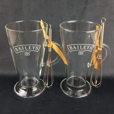 Baileys Liqueur Cocktail Glass Set of 2 with Whisk Footed Handle Lightweight Mug