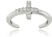 Hoops & Loops 925 Sterling Silver Cubic Zirconia Sideways Dainty Cross Toe Ring for Women Men Teen Girls, Silver, Yellow Gold, Rose Gold