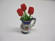 Dollhouse Miniature Beate Hand Painted Porcelain Blue/White Pitcher with Flowers