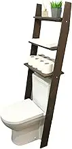 Over The Toilet Bathroom Organizer Shelves, 3-Tier Freestanding Above Toilet Storage Ladder Shelf, Standing Space Saver Behind Toilet Small Bathroom Organizer (Walnut)