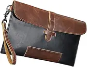 [WRITWAA] Men's Pu Polyester-cotton Casual Handbag Vintage Clutch Bag for Storage Multi-functional Wallet for Travel and Everyday Use Black with Coffee