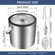 3L Ice Bucket with Lid Stainless Steel Ice Container with Scoop Tong gukgd
