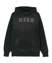 MSGM Kids Logo Printed Straight Hem Hoodie 8Y,14Y,12Y black