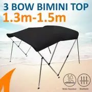 3 Bow 1.3m-1.5m Black Boat Bimini Top Canopy Cover w/ Rear Poles & Sock