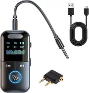 Colexy 2 in 1 Bluetooth 5.3 Adapter Transmitter Aeroplane, Bluetooth Transmitter Jack AUX 3.5 mm, Transmitter Receiver for 2 Headphones, Stereo, Car Radio, TV (Bluetooth Transmitter, Stereo, Airfly)