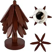 Wooden Placemats, Wooden Tree Coasters Wooden Trivets for Hot Dishes Creative Foldable Tree Coasters Stackable, Heat Resistant Wood Tree Shaped Table Mat for Hot Pots and Pans