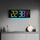 LED Digital Wall Clock Alarm Clock 12/24H Timer °F/°C Switchable RGB Night