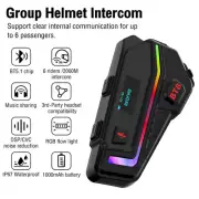 Bluetooth 5.1 Motorcycle Helmet Headset Intercom 6 Riders Interphone FM Rado