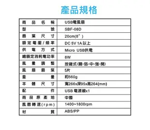 SANLUX台灣三洋 8吋 USB攜帶型DC循環電風扇SBF-08D USB風扇 靜音風扇 (5.4折)