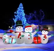 8FT Christmas Inflatable Family Snowman with Build-in LEDs for Outdoor Yard