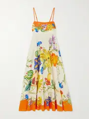 [ALÉMAIS] ALÉMAIS - Flores Floral-print Smocked Linen Midi Dress - Multi - UK 6 UK 6 Multi
