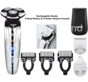 Men's Electric POVOS Razor 3-Head Rotary Shaver With Exchangeable Trimmer Heads