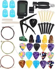 GOOHOCHY String Set 60pcs Guitar Strings Changing Kit Tuner Winder Bridge Saddle for Electric Guitar