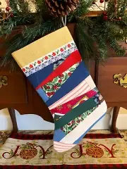 Handmade Patchwork Christmas Stocking - Farmhouse, Rustic