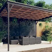 10 Piece Garden Lounge Set with Cushions Grey Poly Rattan Patio Bar Sets