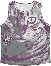 [RPLIFE] Sleeveless Tank Top for Boy, Sport Quick Dry Tank Undershirt for Kids, Black White Cat, 3-15 Y