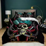 v1224 Bed Sheets Skull Duvet Cover Red Rose Skeleton Queen Floral Skeleton Traditional Mexican Halloween Double Queen King Polyester Qulit Cover 3-Pie