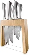 Baccarat Damashiro 7 Piece Mizu Knife Block - Oak, Includes 20cm Chefs & Bread Knife, 17cm & 14cm Santoku, 12cm Utility, 9cm Pairing Knife