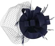 [Healeved] Fascinator Hat Mesh Veil Women's Tea Party Headband Stylish Hair Accessory Navy