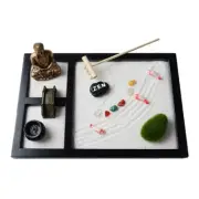 Japanese Garden Sand Box with Miniature Gold Mini Buddha Statu