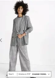 Madewell Womens Sz Large Gray/blackMandell Plaid Caldwell Double-Breasted Blazer