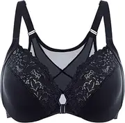 [DELIMIRA] Women's Front Closure Bras Posture Full Coverage Plus Size Lace Underwire Unlined Bra