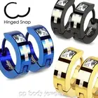 Pair Laser Etched Cross Single & Square Gem Stainless Steel Huggie Hoop Earrings