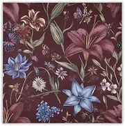 [Yoogain] Flowers Lily Delphinium Burgundy silk scarf pashminas essentials silk scarf for indian for neck bufandas para mujer para frio, Flowers Lily, Delphinium Burgundy