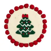 Mud Pie Tree Felt Wool Trivet, 8" dia, WHITE