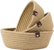 3 Piece Set of Small Basket Cotton Rope Basket Woven Storage Basket for Kids Home Decoration, 100% Cotton Basket Organizer Tabletop Basket Container (BN)