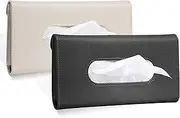 Car Tissue Holder - Multipurpose Car Visor Tissue Holder Leather Hanging Paper Towel Holder Fashion Car Sunshade Napkin Holder Durable Car (1 Black+1 Beige)