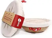Cotton Rope Banneton Bread Proofing Basket Set, 2 x Round Bread Basket with Liners & Covers for Artisan Bread Baking, Sourdough Bread Baking Supplies