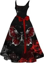 [Kaniem] Halloween Dresses Plus Size Ladies' Halloween Bloody Print Casual Party Round Neck Sexy Sleeveless Dress, G3-black, X-Large, G3-black, X-Large