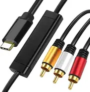 USB Type C to AV 10FT Adapter 1080P, Active Type C to AV Converter, Male USB C to 3-AV Out Lead Video Adattatore Cord for Laptop, Computer,Projector