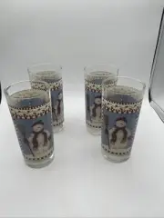 Debbie Mumm Anchor Hocking SET (4) Snowmen Tumbler Glass 6 1/4” 14oz Snowman USA