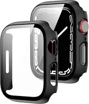 Case with Screen Protector for Apple Watch Series 7 45 mm and 41 mm - Plastic Protective Case with Integrated Protective Glass in 9H Hardness (41 mm, Black)