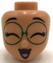 Lego New Nougat Mini Doll Head Friends with Black Eyebrow Dark Green Glasses