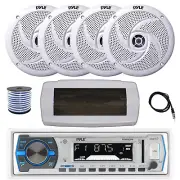 Pyle Bluetooth Marine Receiver, Cover, Antenna,Wire, 4x 8'' 320W White Speakers