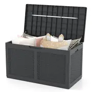 Costway 380L Outdoor Waterproof Storage Box Resin Deck Box w/Wheels Lockable Garden Cabinet Shed Grey